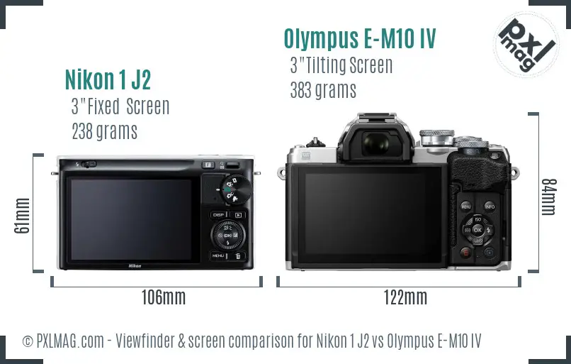 Nikon 1 J2 vs Olympus E-M10 IV Screen and Viewfinder comparison