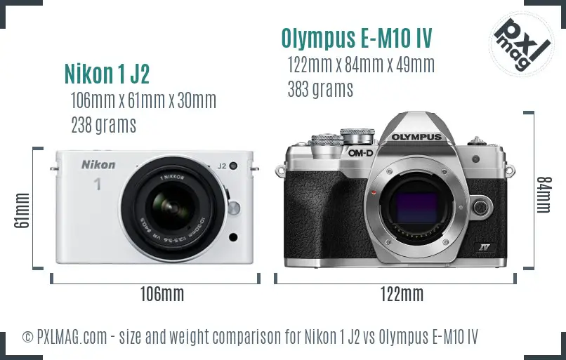Nikon 1 J2 vs Olympus E-M10 IV size comparison Nikon 1 J2 vs Olympus E-M10 IV size comparison