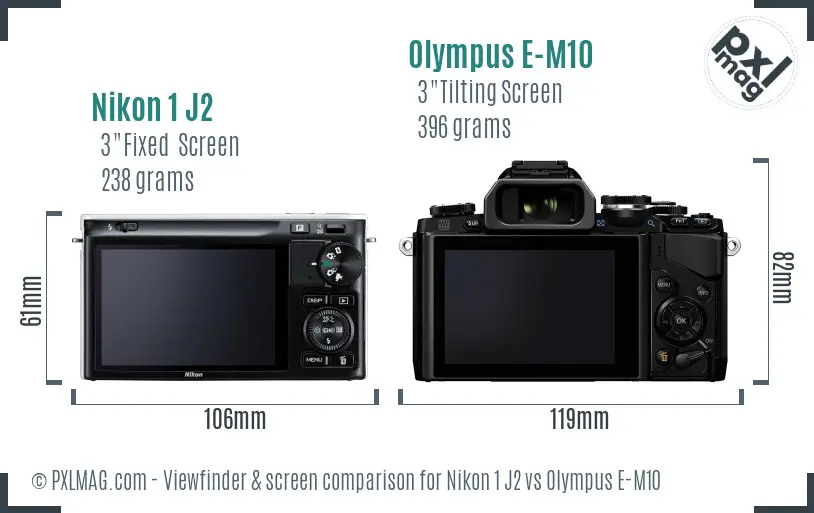 Nikon 1 J2 vs Olympus E-M10 Screen and Viewfinder comparison