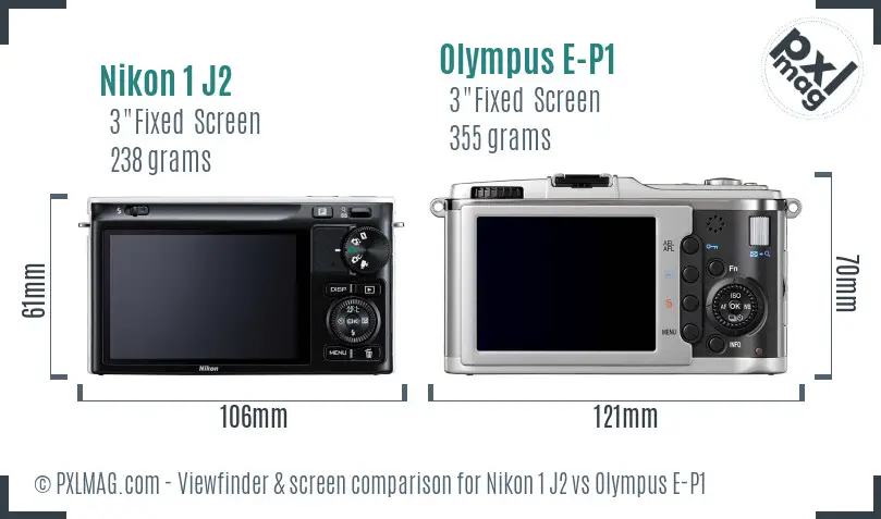 Nikon 1 J2 vs Olympus E-P1 Screen and Viewfinder comparison