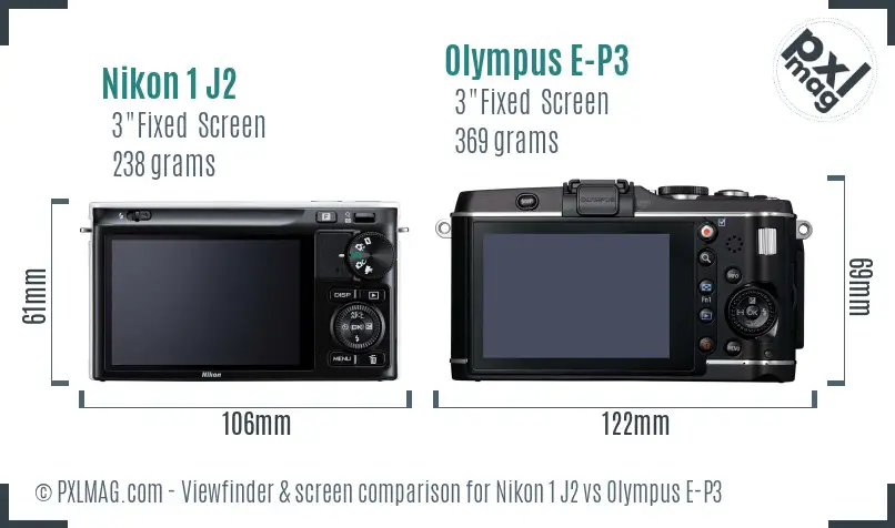 Nikon 1 J2 vs Olympus E-P3 Screen and Viewfinder comparison