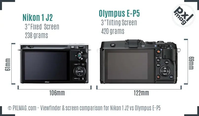 Nikon 1 J2 vs Olympus E-P5 Screen and Viewfinder comparison