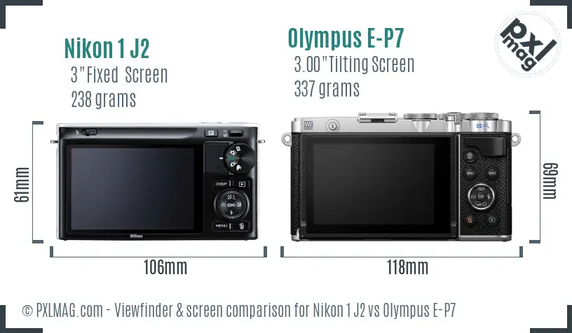 Nikon 1 J2 vs Olympus E-P7 Screen and Viewfinder comparison