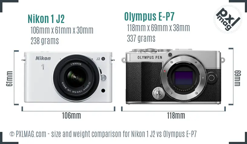 Nikon 1 J2 vs Olympus E-P7 size comparison