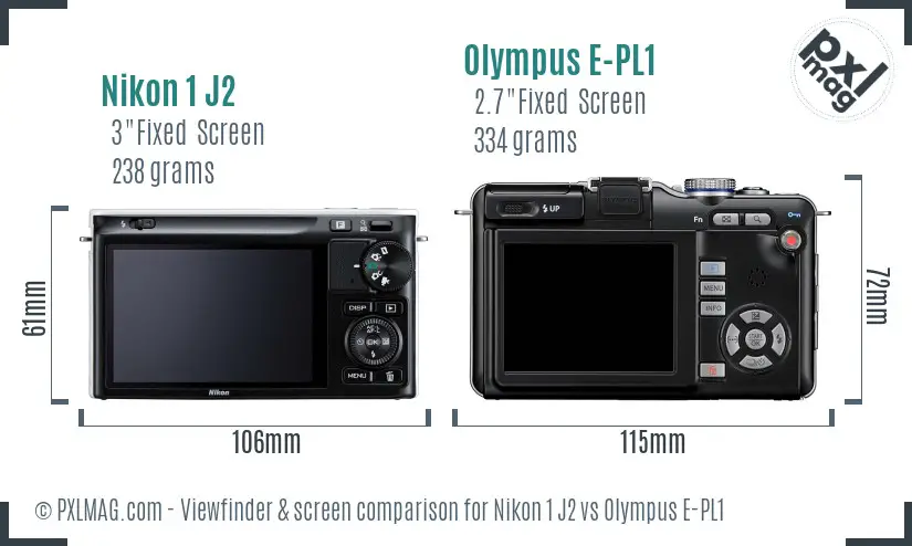 Nikon 1 J2 vs Olympus E-PL1 Screen and Viewfinder comparison
