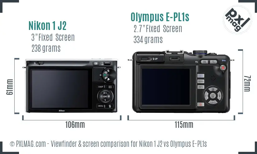 Nikon 1 J2 vs Olympus E-PL1s Screen and Viewfinder comparison