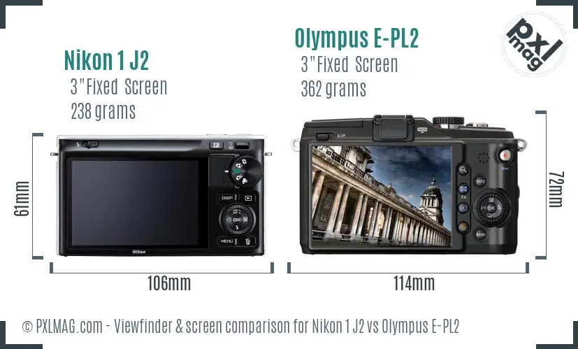 Nikon 1 J2 vs Olympus E-PL2 Screen and Viewfinder comparison