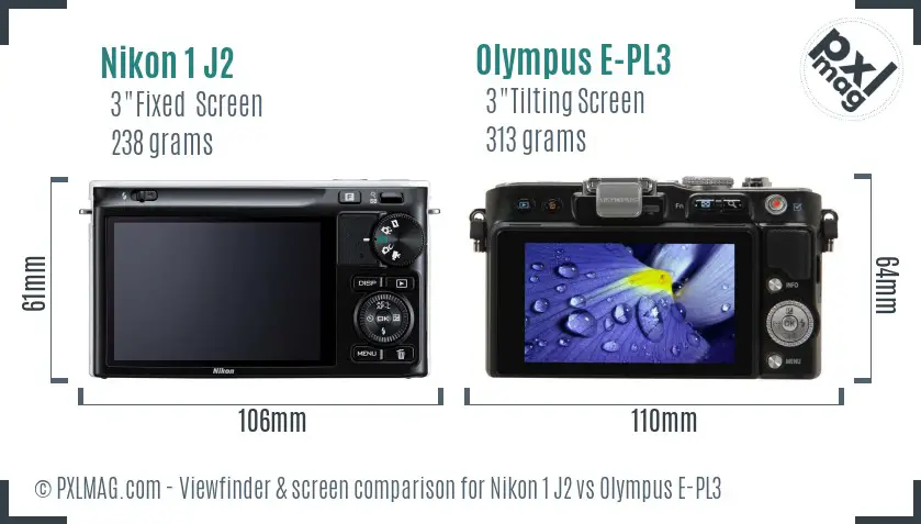 Nikon 1 J2 vs Olympus E-PL3 Screen and Viewfinder comparison