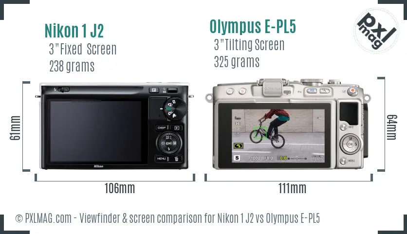 Nikon 1 J2 vs Olympus E-PL5 Screen and Viewfinder comparison