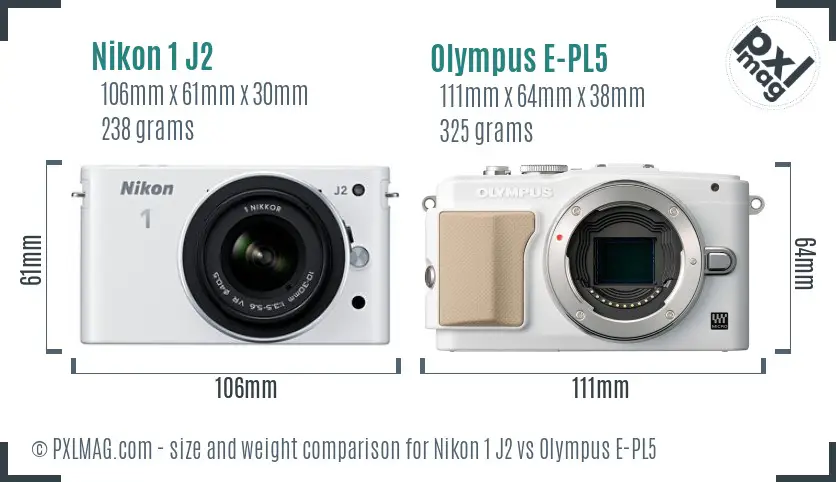 Nikon 1 J2 vs Olympus E-PL5 size comparison