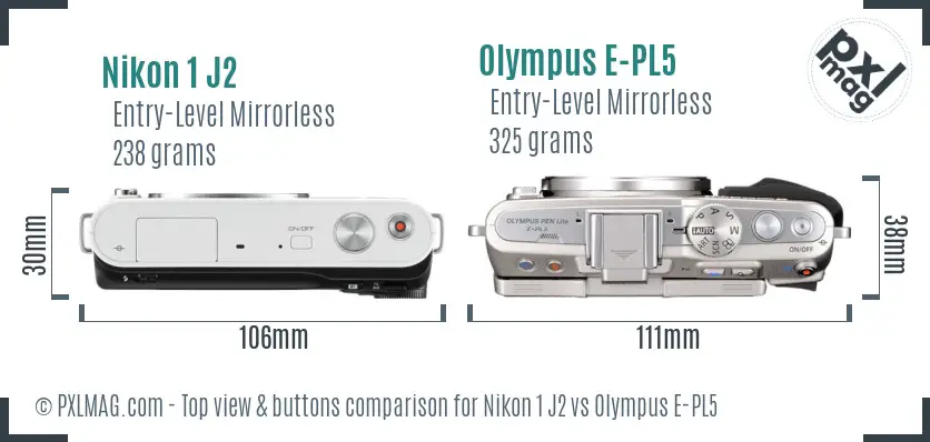 Nikon 1 J2 vs Olympus E-PL5 top view buttons comparison