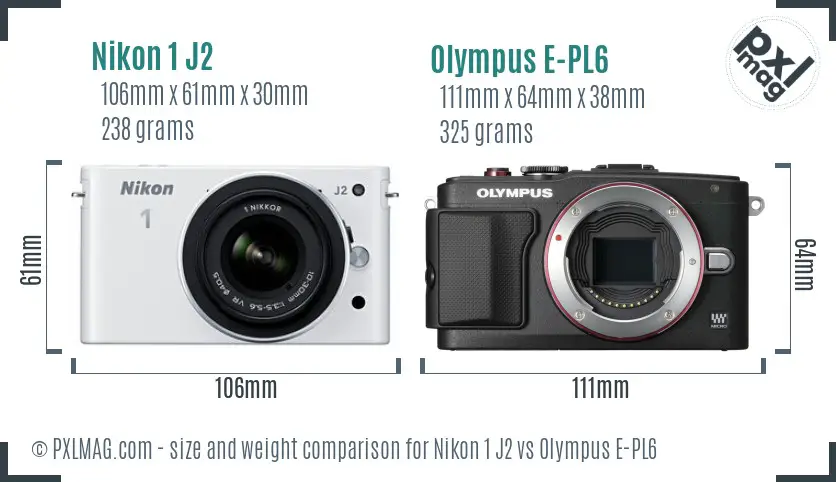 Nikon 1 J2 vs Olympus E-PL6 size comparison Nikon 1 J2 vs Olympus E-PL6 size comparison