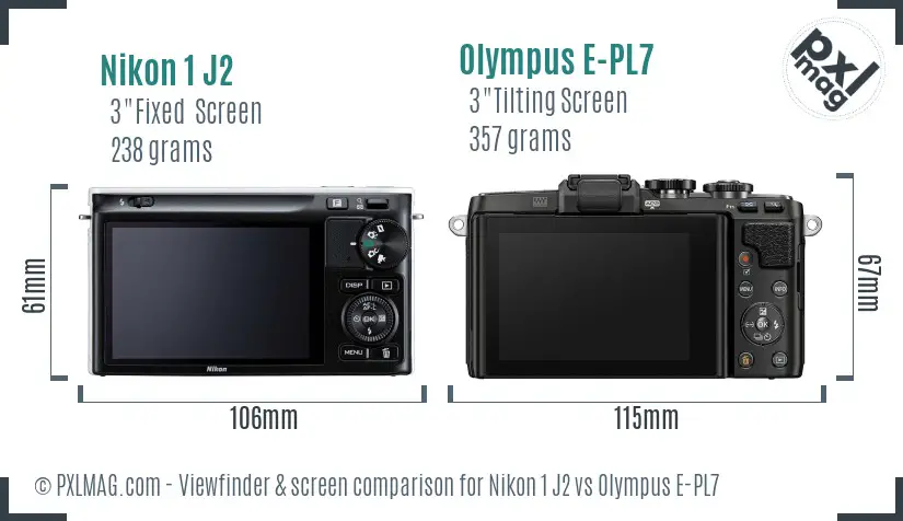 Nikon 1 J2 vs Olympus E-PL7 Screen and Viewfinder comparison