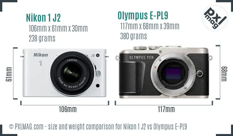 Nikon 1 J2 vs Olympus E-PL9 size comparison