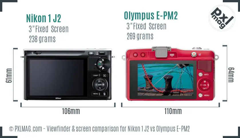 Nikon 1 J2 vs Olympus E-PM2 Screen and Viewfinder comparison