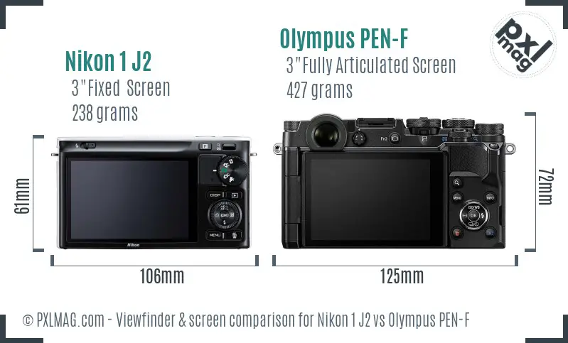 Nikon 1 J2 vs Olympus PEN-F Screen and Viewfinder comparison