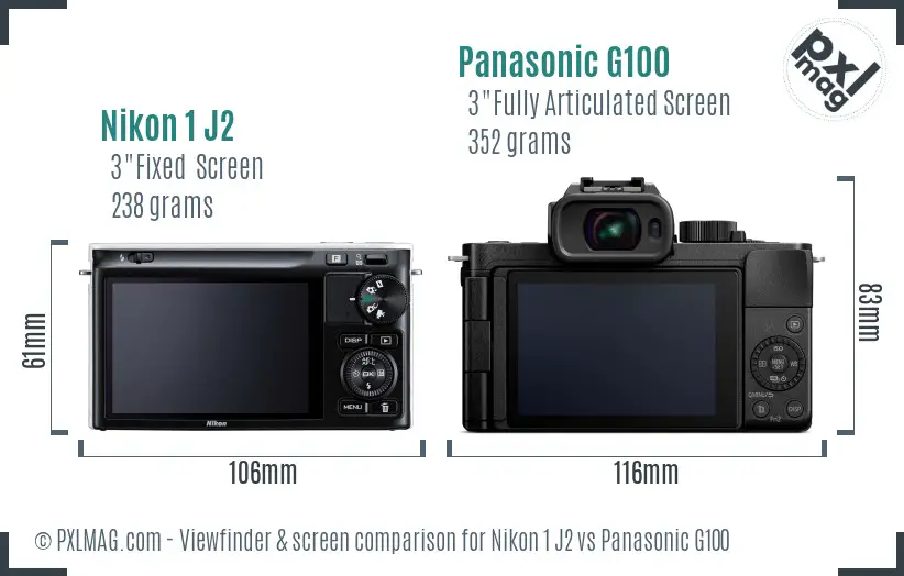Nikon 1 J2 vs Panasonic G100 Screen and Viewfinder comparison