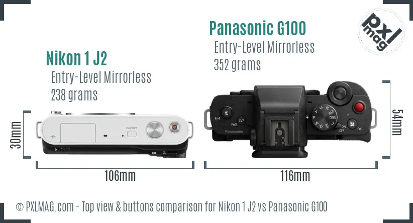 Nikon 1 J2 vs Panasonic G100 top view buttons comparison