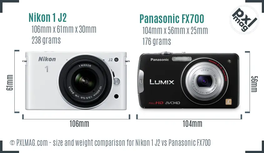 Nikon 1 J2 vs Panasonic FX700 size comparison