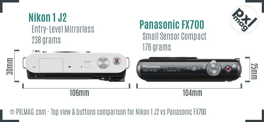 Nikon 1 J2 vs Panasonic FX700 top view buttons comparison