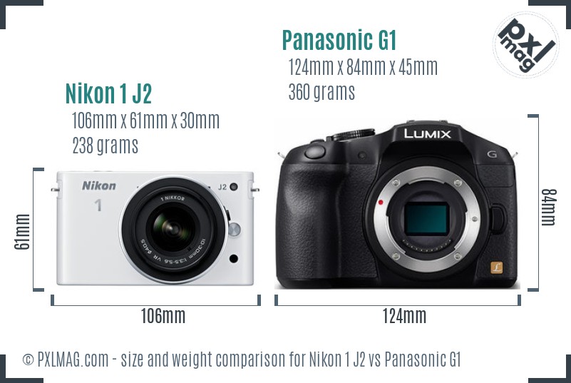 Nikon 1 J2 vs Panasonic G1 size comparison