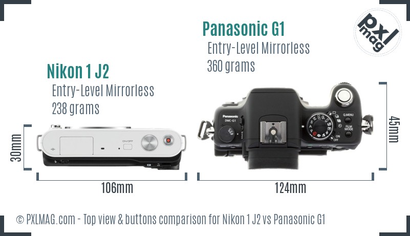 Nikon 1 J2 vs Panasonic G1 top view buttons comparison