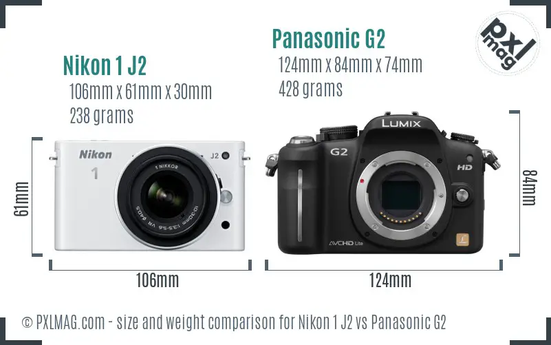 Nikon 1 J2 vs Panasonic G2 size comparison