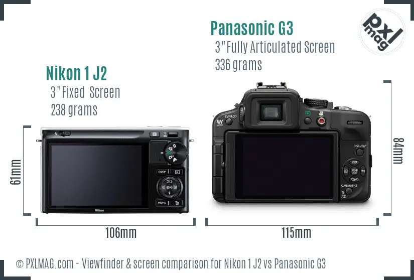 Nikon 1 J2 vs Panasonic G3 Screen and Viewfinder comparison