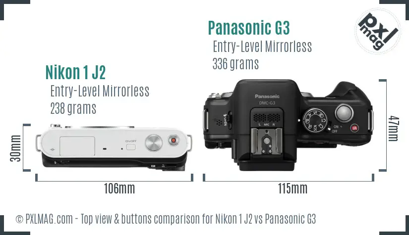 Nikon 1 J2 vs Panasonic G3 top view buttons comparison