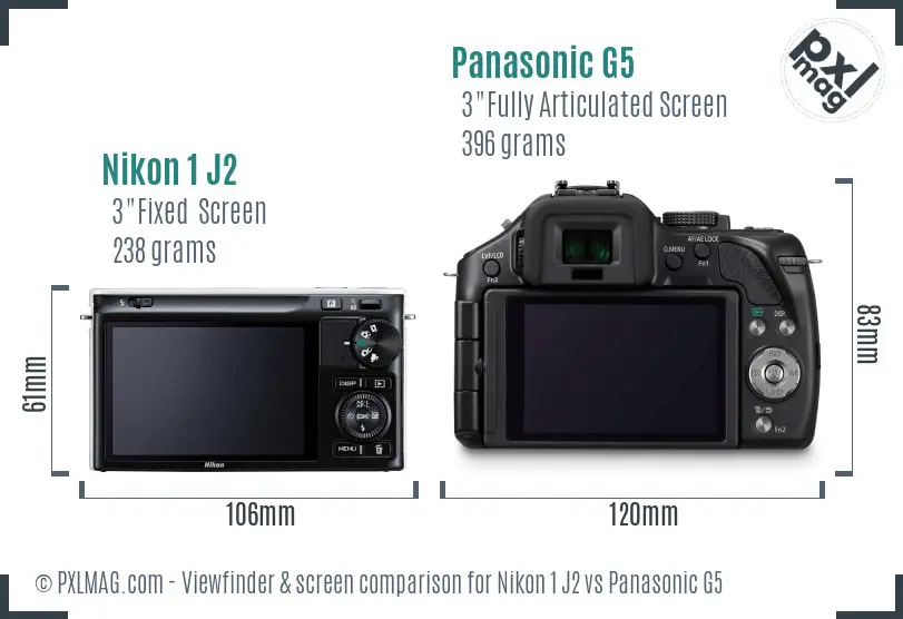 Nikon 1 J2 vs Panasonic G5 Screen and Viewfinder comparison