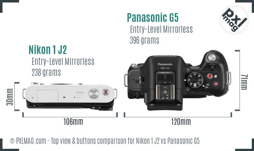 Nikon 1 J2 vs Panasonic G5 top view buttons comparison