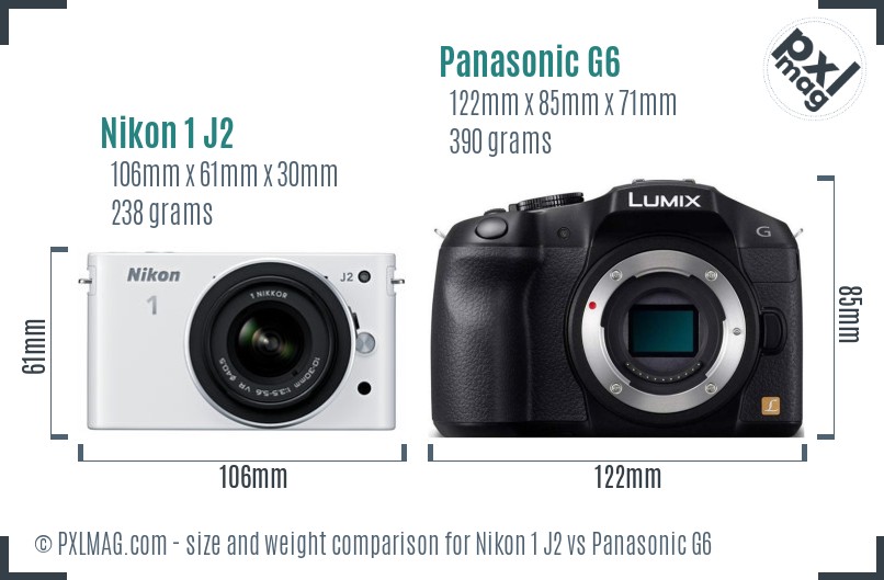 Nikon 1 J2 vs Panasonic G6 size comparison