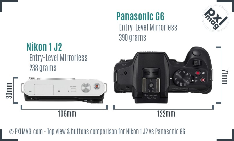 Nikon 1 J2 vs Panasonic G6 top view buttons comparison