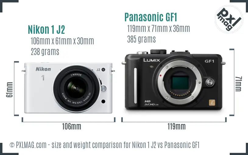 Nikon 1 J2 vs Panasonic GF1 size comparison
