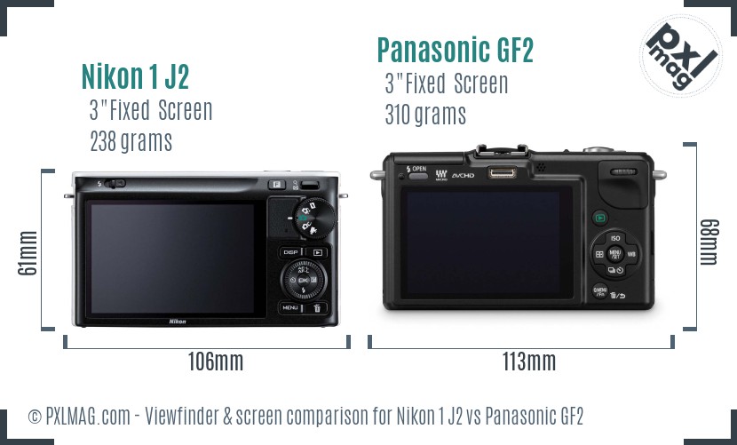 Nikon 1 J2 vs Panasonic GF2 Screen and Viewfinder comparison