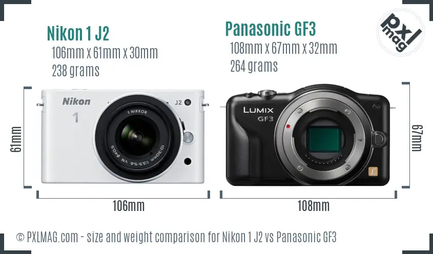 Nikon 1 J2 vs Panasonic GF3 size comparison