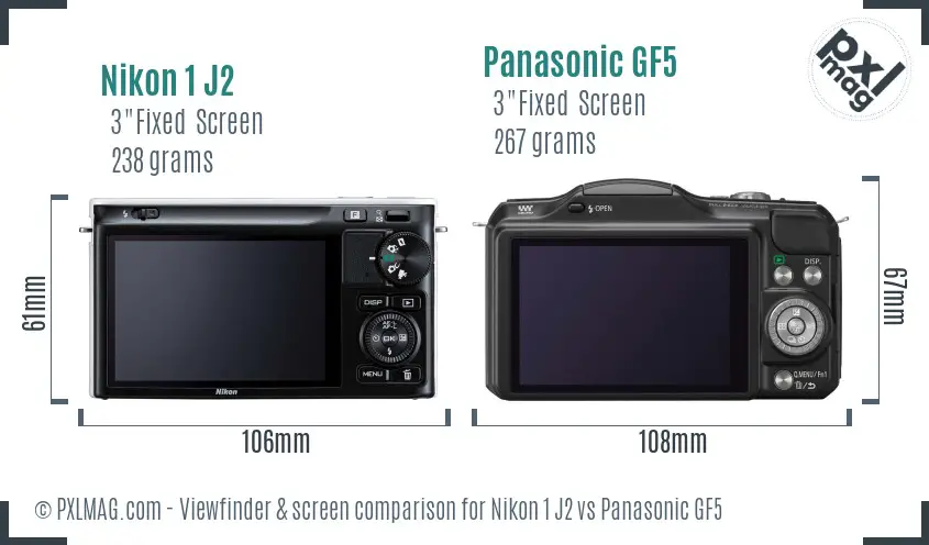 Nikon 1 J2 vs Panasonic GF5 Screen and Viewfinder comparison