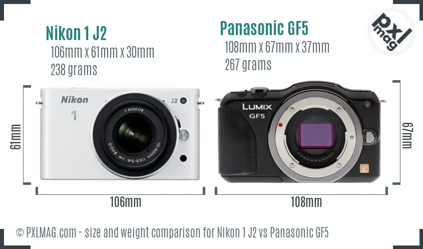 Nikon 1 J2 vs Panasonic GF5 size comparison