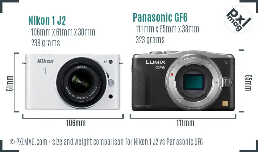 Nikon 1 J2 vs Panasonic GF6 size comparison