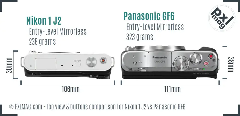 Nikon 1 J2 vs Panasonic GF6 top view buttons comparison