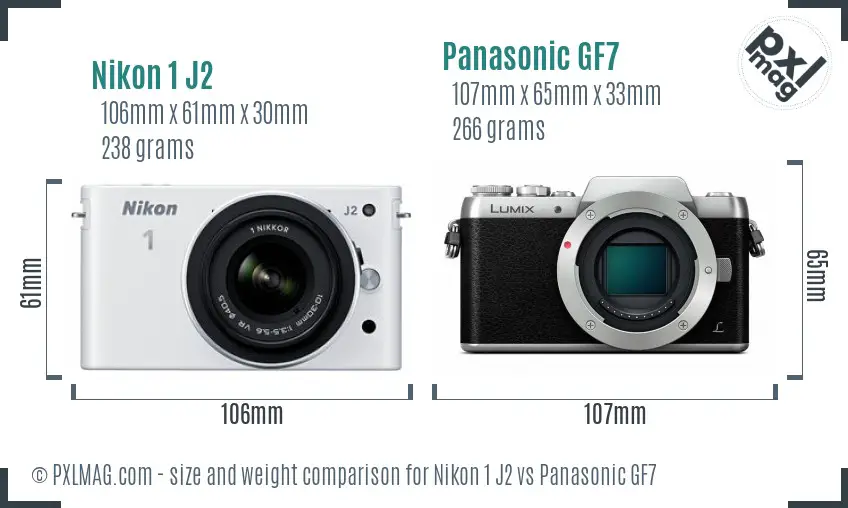 Nikon 1 J2 vs Panasonic GF7 size comparison