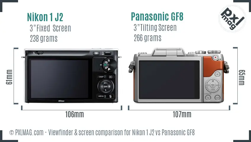 Nikon 1 J2 vs Panasonic GF8 Screen and Viewfinder comparison