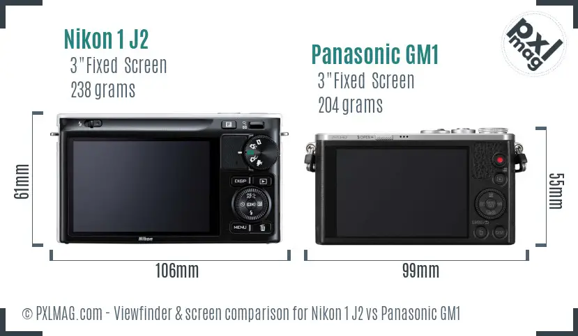 Nikon 1 J2 vs Panasonic GM1 Screen and Viewfinder comparison