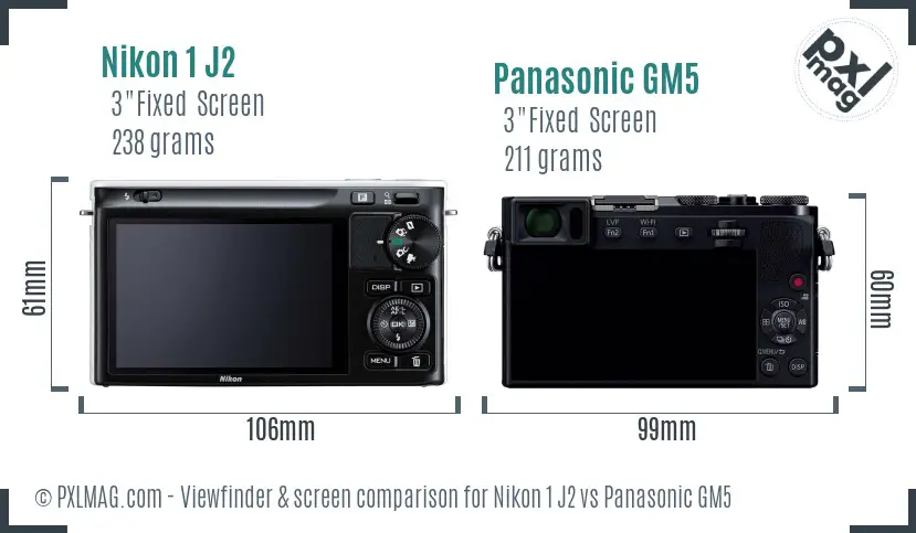 Nikon 1 J2 vs Panasonic GM5 Screen and Viewfinder comparison