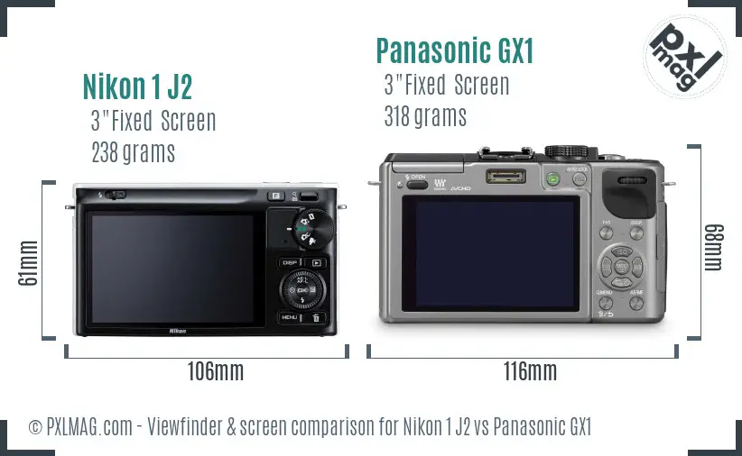 Nikon 1 J2 vs Panasonic GX1 Screen and Viewfinder comparison