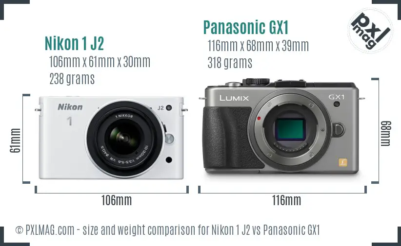 Nikon 1 J2 vs Panasonic GX1 size comparison