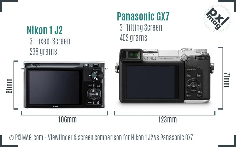 Nikon 1 J2 vs Panasonic GX7 Screen and Viewfinder comparison