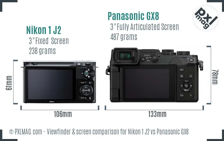Nikon 1 J2 vs Panasonic GX8 Screen and Viewfinder comparison