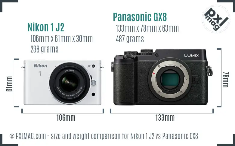 Nikon 1 J2 vs Panasonic GX8 size comparison