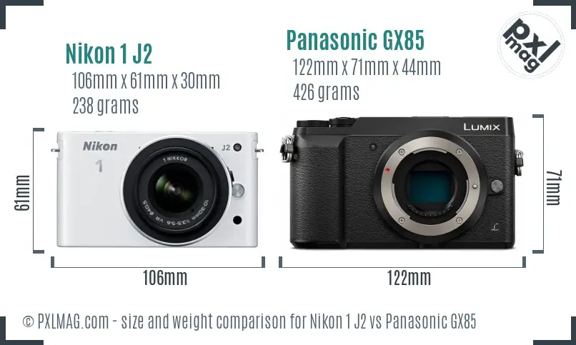Nikon 1 J2 vs Panasonic GX85 size comparison